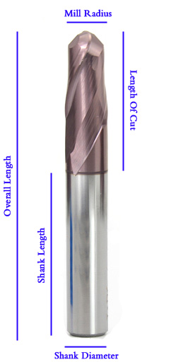 HRC 50 Ball End Mills, 50-100mm Overall Length